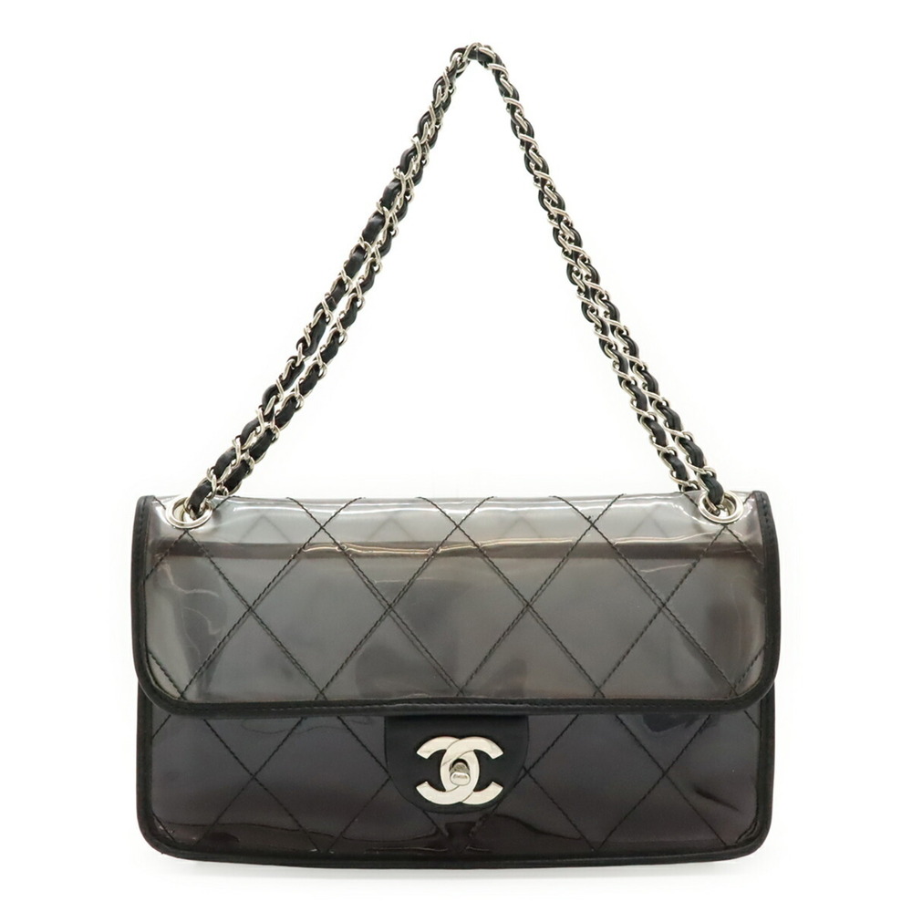 CHANEL Matelassé Coco Mark Chain Shoulder Bag Handbag Vinyl Gradient Clear Black